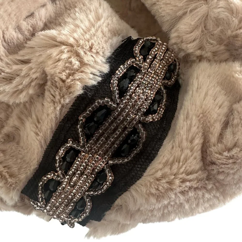 INC International Concepts faux fur beaded cowl Infinity Scarf OS